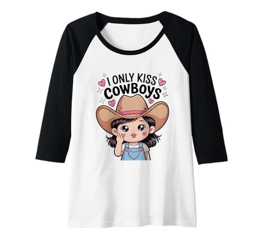 Damen Lustiges süßes Kawaii I Only Kiss Cowboys Raglan Damen Lustiges süßes Kawaii I Only Kiss Cowboys Raglan von Funny Cowboys Saying