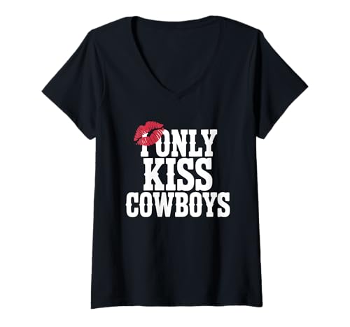 Damen Lustig Ich küsse nur Cowboys T-Shirt mit V-Ausschnitt Damen Lustig Ich küsse nur Cowboys T-Shirt mit V-Ausschnitt von Funny Cowboys