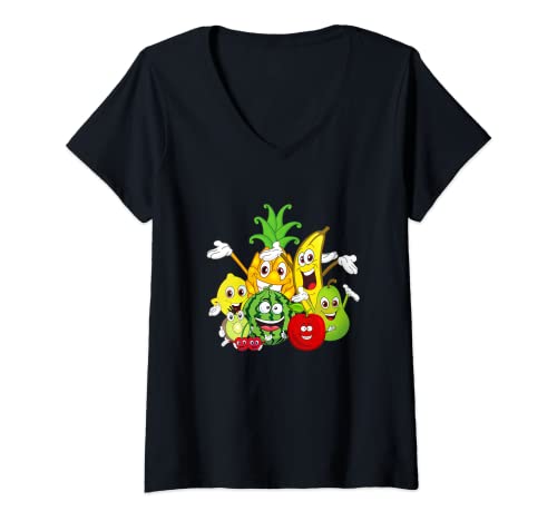 Damen Lustige Früchte Obst Gemüse Essen Kirschen Kiwi Banane Apfel T-Shirt mit V-Ausschnitt Damen Lustige Früchte Obst Gemüse Essen Kirschen Kiwi Banane Apfel T-Shirt mit V-Ausschnitt von Funny Crazy Fruit Vegetables Food Vegan Outfit