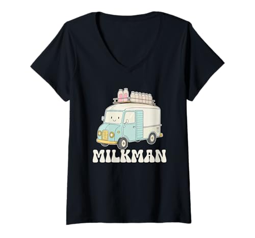 Damen Milchmann T-Shirt mit V-Ausschnitt Damen Milchmann T-Shirt mit V-Ausschnitt von Funny Creamy Dairy Delivery Funny Style