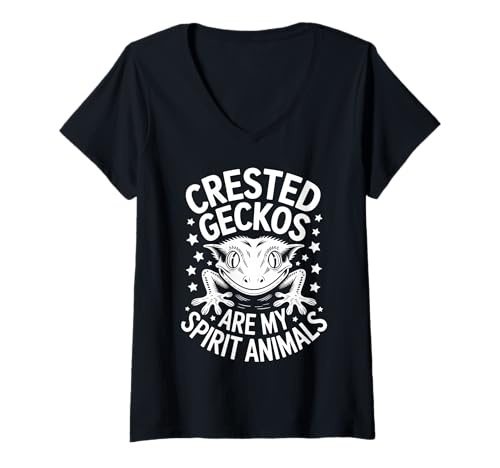 Damen Schopfgeckos Spirit Animals Lustiger Schopfgecko T-Shirt mit V-Ausschnitt Damen Schopfgeckos Spirit Animals Lustiger Schopfgecko T-Shirt mit V-Ausschnitt von Funny Crested Gecko Cool Crested Geckos Design