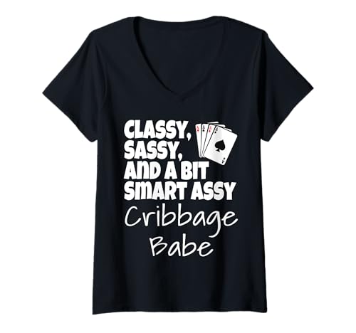 Damen Klassisch frech und ein bisschen smart Assy Cribbage Babe Lustig T-Shirt mit V-Ausschnitt Damen Klassisch frech und ein bisschen smart Assy Cribbage Babe Lustig T-Shirt mit V-Ausschnitt von Funny Cribbage Gifts