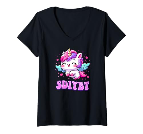 Damen SDIYBT Start Digging In Your Butt Twin Meme 2025 Unicorn T-Shirt mit V-Ausschnitt Damen SDIYBT Start Digging In Your Butt Twin Meme 2025 Unicorn T-Shirt mit V-Ausschnitt von Funny Cringe Brainrot Gen Alpha Gen-Z Humor Slang