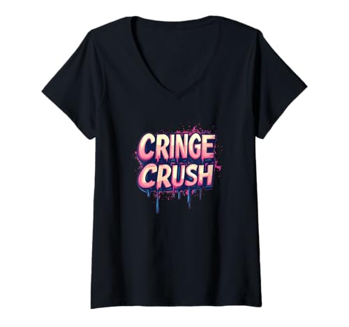 Damen Awesome Cringe Crush Emblem Graphic Kostüm T-Shirt mit V-Ausschnitt Damen Awesome Cringe Crush Emblem Graphic Kostüm T-Shirt mit V-Ausschnitt von Funny Cringe Outfit