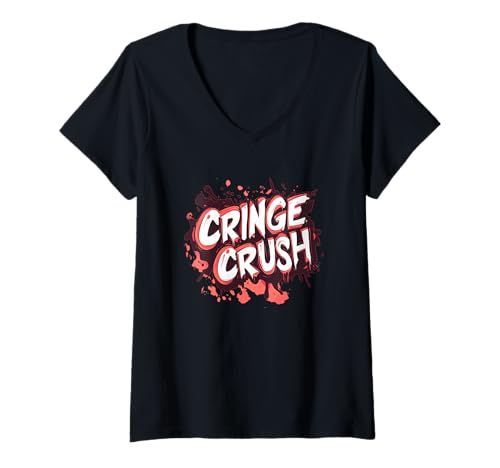 Damen Hübsches Cringe Crush-Emblem T-Shirt mit V-Ausschnitt Damen Hübsches Cringe Crush-Emblem T-Shirt mit V-Ausschnitt von Funny Cringe Outfit