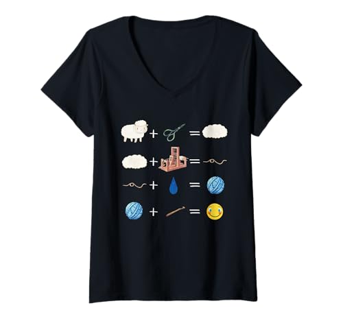 Damen Garn Stricken Häkeln Happy Face T-Shirt mit V-Ausschnitt Damen Garn Stricken Häkeln Happy Face T-Shirt mit V-Ausschnitt von Funny Crochet Gift Idea