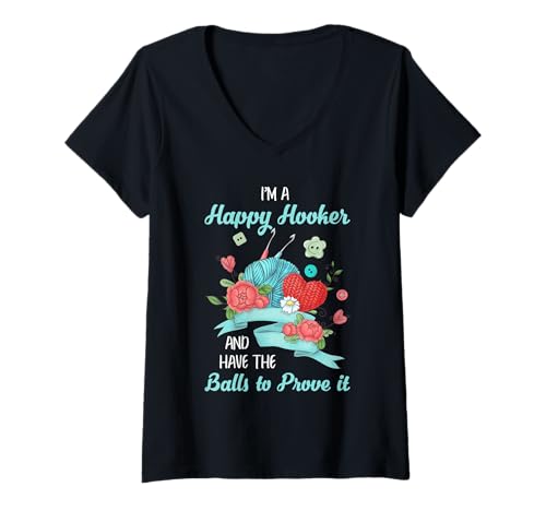 Damen Happy Hooker Häkeln Häkeln Leben Lustig Frauen Männer Handwerk T-Shirt mit V-Ausschnitt Damen Happy Hooker Häkeln Häkeln Leben Lustig Frauen Männer Handwerk T-Shirt mit V-Ausschnitt von Funny Crochet Gift Idea