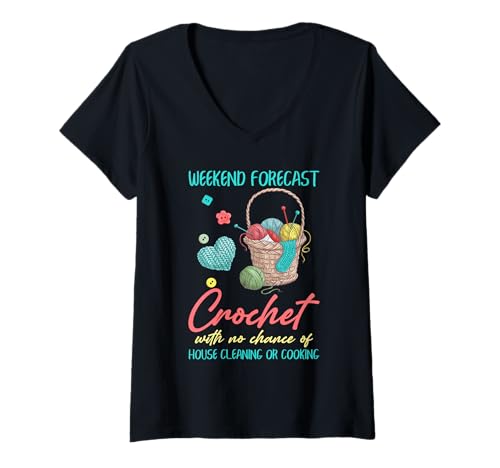 Damen Witziges Häkelwochenende Vorhersage Häkeln T-Shirt mit V-Ausschnitt Damen Witziges Häkelwochenende Vorhersage Häkeln T-Shirt mit V-Ausschnitt von Funny Crochet Gift Idea