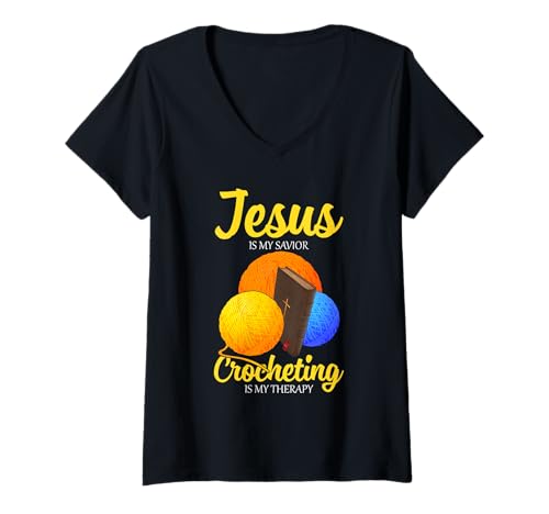 Damen Jesus ist Mein Erlöser Häkeltherapie Lustiges Häkeln T-Shirt mit V-Ausschnitt Damen Jesus ist Mein Erlöser Häkeltherapie Lustiges Häkeln T-Shirt mit V-Ausschnitt von Funny Crocheting And Yarn Gift Co