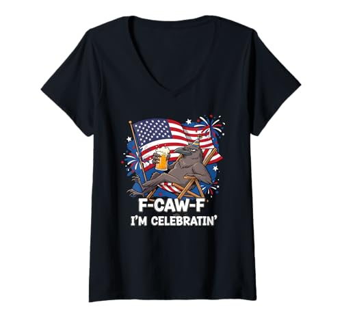 Damen F-CAW-F I'm Celebratin' Black Crow 4. Juli Amerikanische Flagge T-Shirt mit V-Ausschnitt Damen F-CAW-F I'm Celebratin' Black Crow 4. Juli Amerikanische Flagge T-Shirt mit V-Ausschnitt von Funny Crow American Patriot F CAW F Humor