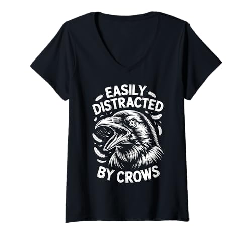 Damen Leicht abgelenkt durch Krähe lustige Krähe T-Shirt mit V-Ausschnitt Damen Leicht abgelenkt durch Krähe lustige Krähe T-Shirt mit V-Ausschnitt von Funny Crow Cool Crows Design