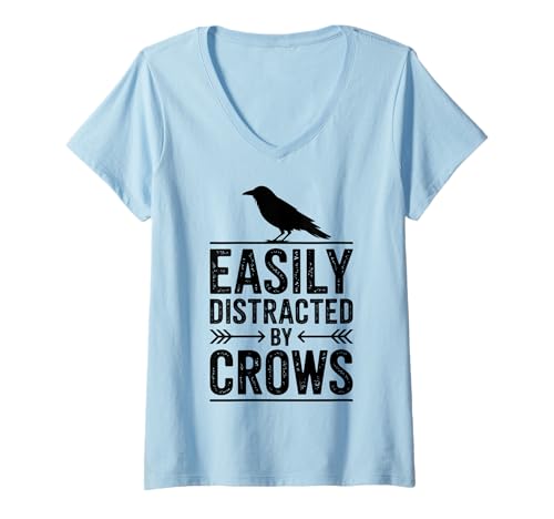 Damen Abgelenkt von Crows Funny Crow T-Shirt mit V-Ausschnitt Damen Abgelenkt von Crows Funny Crow T-Shirt mit V-Ausschnitt von Funny Crows Cool Crow Designs