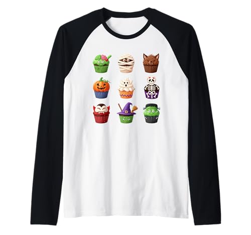Niedliche Halloween-Bäckerei-Cupcake-Dessert für Männer, Frauen, Jungen, Mädchen Raglan von Funny Cupcake Lover for Halloween Party