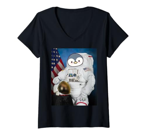 Damen Niedlicher Kawaii Pinguin Astronaut T-Shirt mit V-Ausschnitt Damen Niedlicher Kawaii Pinguin Astronaut T-Shirt mit V-Ausschnitt von Funny Cute Astronauts