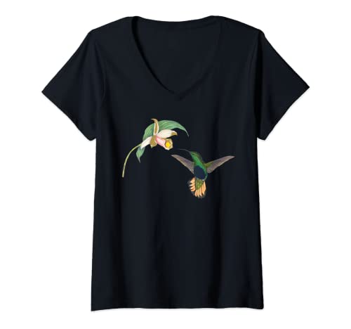 Damen Niedlicher Kolibri mit lustigem Vogel-Motiv T-Shirt mit V-Ausschnitt von Funny Cute Birds Graphic & More
