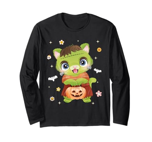 Men Women Kids Groovy Retro Pumpkin Cat Spooky Halloween Langarmshirt Men Women Kids Groovy Retro Pumpkin Cat Spooky Halloween Langarmshirt von Funny Cute Cat Boo Halloween Costume Animals Lover