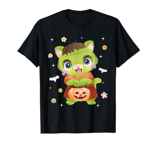 Men Women Kids Groovy Retro Pumpkin Cat Spooky Halloween T-Shirt von Funny Cute Cat Boo Halloween Costume Animals Lover
