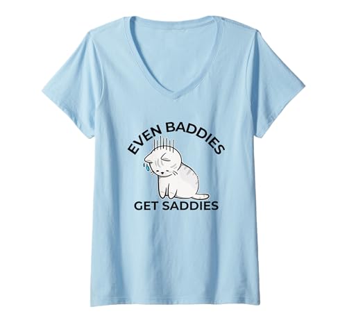 Damen Sogar Bösewichte bekommen Saddies Cat Mental Health T-Shirt mit V-Ausschnitt Damen Sogar Bösewichte bekommen Saddies Cat Mental Health T-Shirt mit V-Ausschnitt von Funny Cute Cat Meme