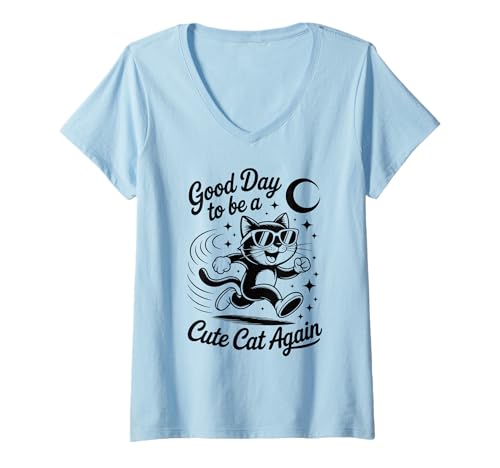 Damen Cooles Retro-Katzen-Shirt, lustige Sonnenbrille, Kitty, Herren, Damen, Teenager T-Shirt mit V-Ausschnitt von Funny Cute Cat Pet Animal Lover Love Cats Clothing