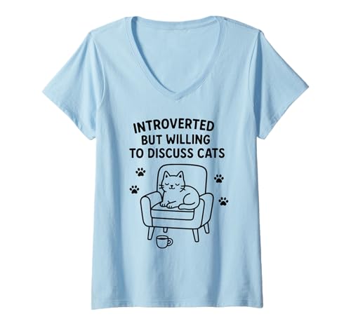 Damen Katzenliebhaber mit lustigem Spruch und Kaffeepfote T-Shirt mit V-Ausschnitt von Funny Cute Cat Pet Animal Lover Love Cats Clothing