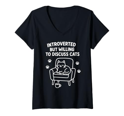 Damen Katzenliebhaber mit lustigem Spruch und Kaffeepfote T-Shirt mit V-Ausschnitt von Funny Cute Cat Pet Animal Lover Love Cats Clothing