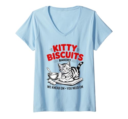 Damen Kitty Biscuits Bakery We Knead Em You Need Em Cat T-Shirt mit V-Ausschnitt Damen Kitty Biscuits Bakery We Knead Em You Need Em Cat T-Shirt mit V-Ausschnitt von Funny Cute Cat Tee´s