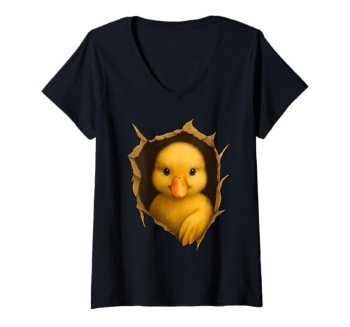 Damen Niedliche Enten-Looks aus zerrissenem Stoff, lustige Ente zerrissene T-Shirt mit V-Ausschnitt Damen Niedliche Enten-Looks aus zerrissenem Stoff, lustige Ente zerrissene T-Shirt mit V-Ausschnitt von Funny Cute Duck Torn Cloth for man and woman
