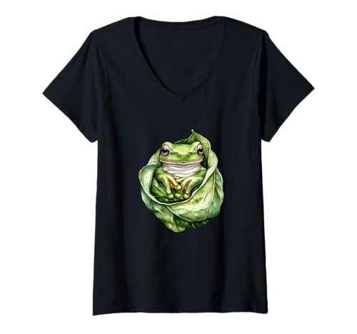Damen Frosch – Amphibien – lustiger süßer Frosch – Frosch-Merch – Froschliebhaber T-Shirt mit V-Ausschnitt von Funny Cute Frog - Frog Lover