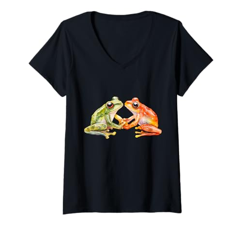 Damen Frosch – Amphibien – lustiger süßer Frosch – Frosch-Merch – Froschliebhaber T-Shirt mit V-Ausschnitt von Funny Cute Frog - Frog Lover