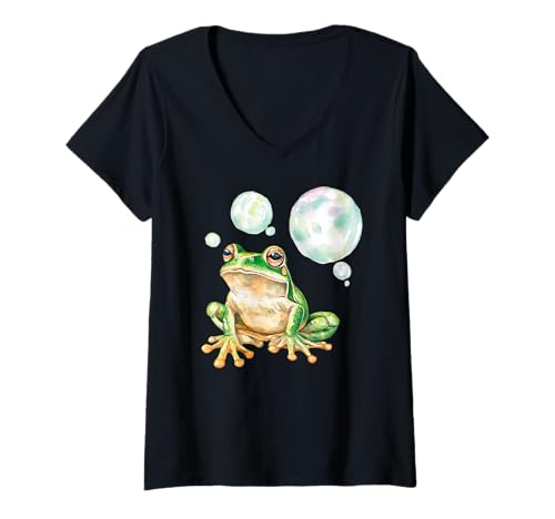 Damen Frosch – Amphibien – lustiger süßer Frosch – Frosch-Merch – Froschliebhaber T-Shirt mit V-Ausschnitt von Funny Cute Frog - Frog Lover