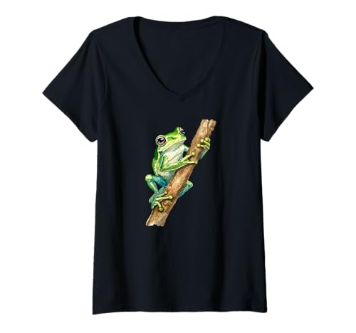 Damen Frosch – Amphibien – lustiger süßer Frosch – Frosch-Merch – Froschliebhaber T-Shirt mit V-Ausschnitt von Funny Cute Frog