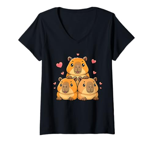 Damen Süße Kawaii Capybaras Lustige Capy Liebhaber Frauen Mädchen T-Shirt mit V-Ausschnitt Damen Süße Kawaii Capybaras Lustige Capy Liebhaber Frauen Mädchen T-Shirt mit V-Ausschnitt von Funny Cute Kawaii Capybaras Women Girls