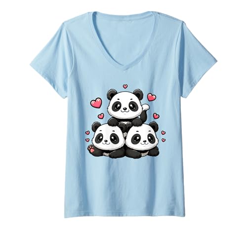 Damen Niedliche Kawaii-Pandas, lustiger Panda-Liebhaber, Frauen und Mädchen T-Shirt mit V-Ausschnitt Damen Niedliche Kawaii-Pandas, lustiger Panda-Liebhaber, Frauen und Mädchen T-Shirt mit V-Ausschnitt von Funny Cute Kawaii Pandas Women Girls