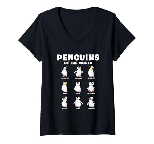 Damen Penguins of The World Animal Bird Lover T-Shirt mit V-Ausschnitt von Funny Cute Pinguin Species