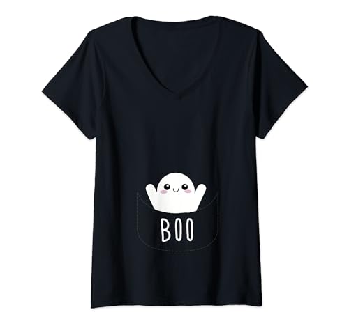 Damen Dieses süße Little Boo Halloween-Shirt für schwangere Frauen T-Shirt mit V-Ausschnitt Damen Dieses süße Little Boo Halloween-Shirt für schwangere Frauen T-Shirt mit V-Ausschnitt von Funny Cute Pregnant Halloween Shirt for Adult