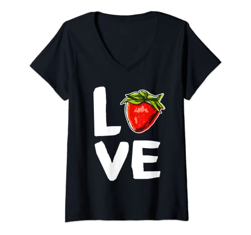 Damen I LOVE Strawberry Kawaii Obst Kostüm T-Shirt mit V-Ausschnitt Damen I LOVE Strawberry Kawaii Obst Kostüm T-Shirt mit V-Ausschnitt von Funny Cute Strawberry Halloween Costume