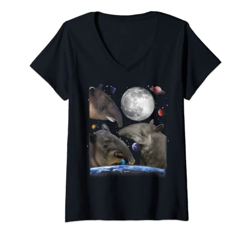 Damen Universe Three Moon Tapirs Random Galaxy Stars Tapir Design T-Shirt mit V-Ausschnitt Damen Universe Three Moon Tapirs Random Galaxy Stars Tapir Design T-Shirt mit V-Ausschnitt von Funny Cute Tapir Clothing Co.
