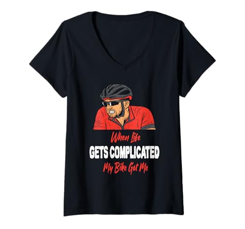 Damen Life Gets Complicated My Bike Got Me Lustiger Radfahrer T-Shirt mit V-Ausschnitt Damen Life Gets Complicated My Bike Got Me Lustiger Radfahrer T-Shirt mit V-Ausschnitt von Funny Cycling Gifts for Cyclists