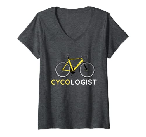 Damen Cycologist Fahrradtrikot Radfahrer Rennrad Gelb T-Shirt mit V-Ausschnitt Damen Cycologist Fahrradtrikot Radfahrer Rennrad Gelb T-Shirt mit V-Ausschnitt von Funny Cycology Shirt Sports Designs Early Bird