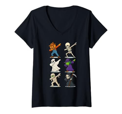 Damen Funny Dabbing Skeleton Ghost Pumpkin Mummy Halloween Costume T-Shirt mit V-Ausschnitt Damen Funny Dabbing Skeleton Ghost Pumpkin Mummy Halloween Costume T-Shirt mit V-Ausschnitt von Funny Dabbing Halloween Costume