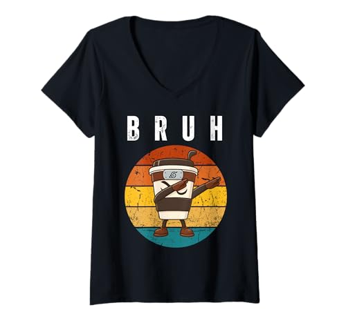 Damen Bruh Dabbing Cappuccino Assassino Cute Italian Brainrot Meme T-Shirt mit V-Ausschnitt Damen Bruh Dabbing Cappuccino Assassino Cute Italian Brainrot Meme T-Shirt mit V-Ausschnitt von Funny Dabbing Italian Brainrot Character Bday Kids