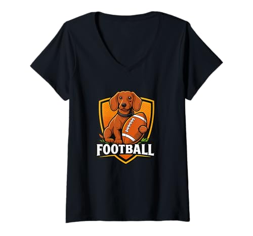 Damen Dachshund Dog Football Game Day Touchdown Season T-Shirt mit V-Ausschnitt Damen Dachshund Dog Football Game Day Touchdown Season T-Shirt mit V-Ausschnitt von Funny Dachshund Football Dog Lovers