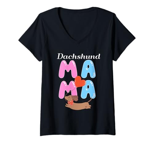 Damen Dackel Mama Cute Wiener Dog Mom Lover Grafik T-Shirt mit V-Ausschnitt Damen Dackel Mama Cute Wiener Dog Mom Lover Grafik T-Shirt mit V-Ausschnitt von Funny Dachshund Lover Idea for Dog Moms
