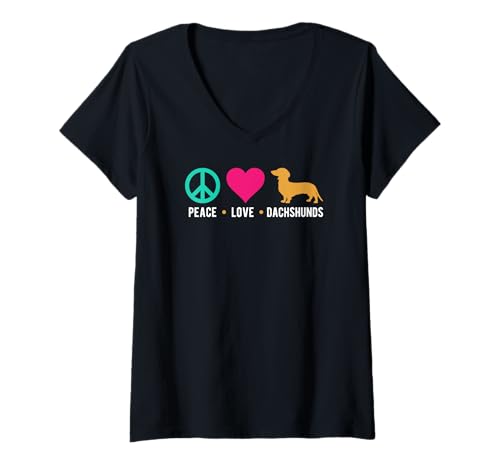 Damen Peace Love Dackel Weenie Dackel T-Shirt mit V-Ausschnitt Damen Peace Love Dackel Weenie Dackel T-Shirt mit V-Ausschnitt von Funny Dachshund Pet Humor Gifts