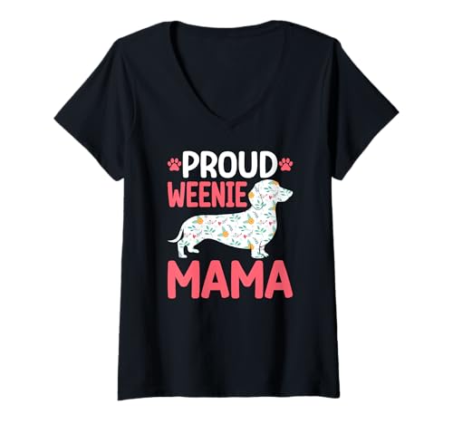 Damen Stolzer Weenie Mama Dackel T-Shirt mit V-Ausschnitt von Funny Dachshund Pet Humor Gifts