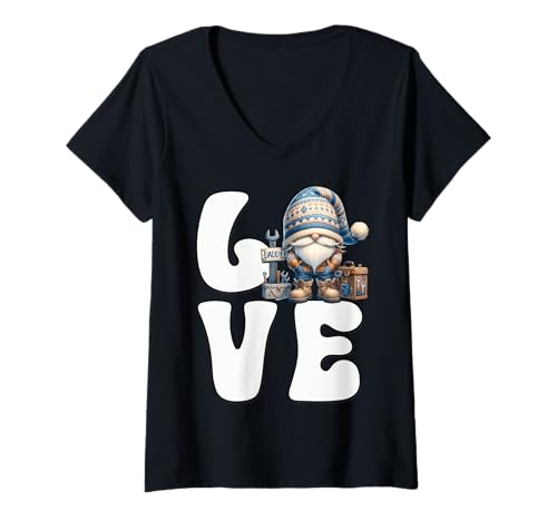 Damen Funny Caretaker GNOME Love Craftsman Work for Handyman Dad T-Shirt mit V-Ausschnitt Damen Funny Caretaker GNOME Love Craftsman Work for Handyman Dad T-Shirt mit V-Ausschnitt von Funny Dad Gifts For Men Who Love To Fix Things