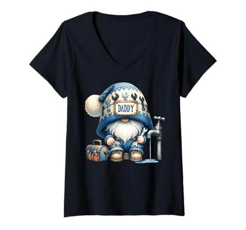 Damen Plumber GNOME Dad Graphic for Men Funny Pipe Fitter T-Shirt mit V-Ausschnitt Damen Plumber GNOME Dad Graphic for Men Funny Pipe Fitter T-Shirt mit V-Ausschnitt von Funny Dad Gifts For Men Who Love To Fix Things