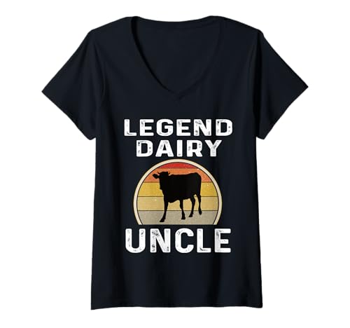 Damen Legend Dairy Uncle Retro Sunset Cow Farming Funny Rinder Pun T-Shirt mit V-Ausschnitt Damen Legend Dairy Uncle Retro Sunset Cow Farming Funny Rinder Pun T-Shirt mit V-Ausschnitt von Funny Dairy Farmer Gifts
