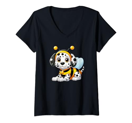 Damen Dalmatiner Biene Hund Lustiges Tier T-Shirt mit V-Ausschnitt Damen Dalmatiner Biene Hund Lustiges Tier T-Shirt mit V-Ausschnitt von Funny Dalmatian Gifts