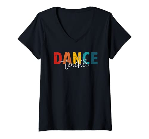 Funny Dance Teacher Graphic & More Damen T-Shirt mit V-Ausschnitt Schwarz S Tanzthema Klassisches V-Ausschnitt T-Shirt mit kurzer Ärmel und lockerer Passform für Damen von Funny Dance Teacher Graphic & More